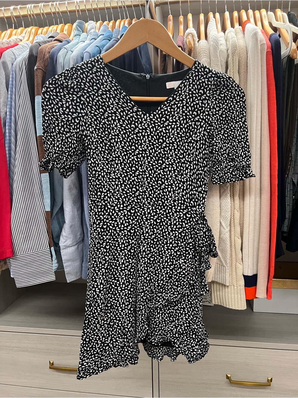 GB girls Black Dress with White Leaf Print